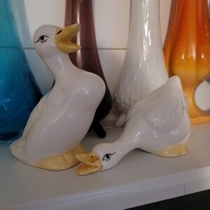 Charming White and Yellow Duck Figurines